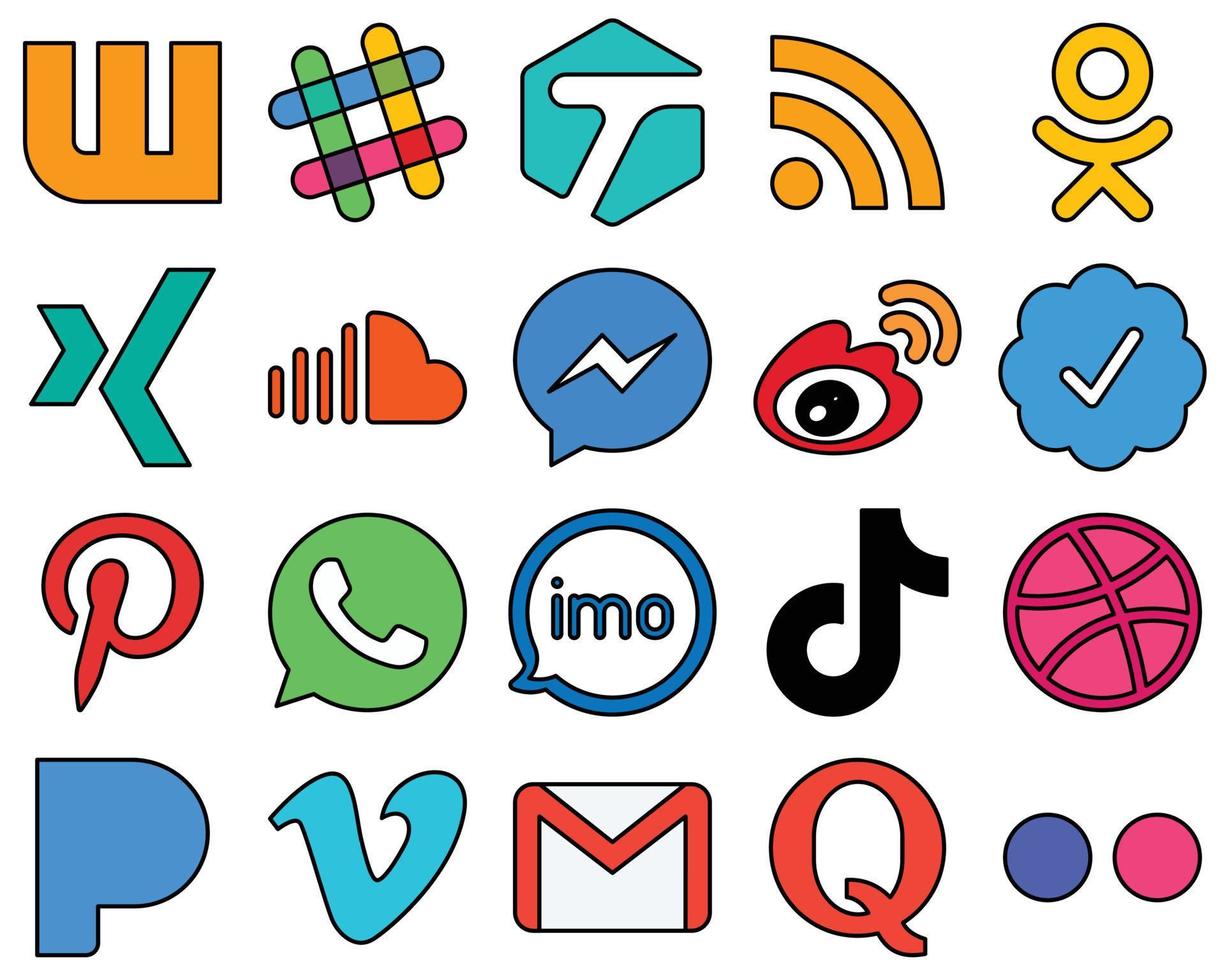 20 Distinctive Line Filled Social Media Icons such as twitter verified badge. china. sound. sina and fb High-resolution and elegant vector