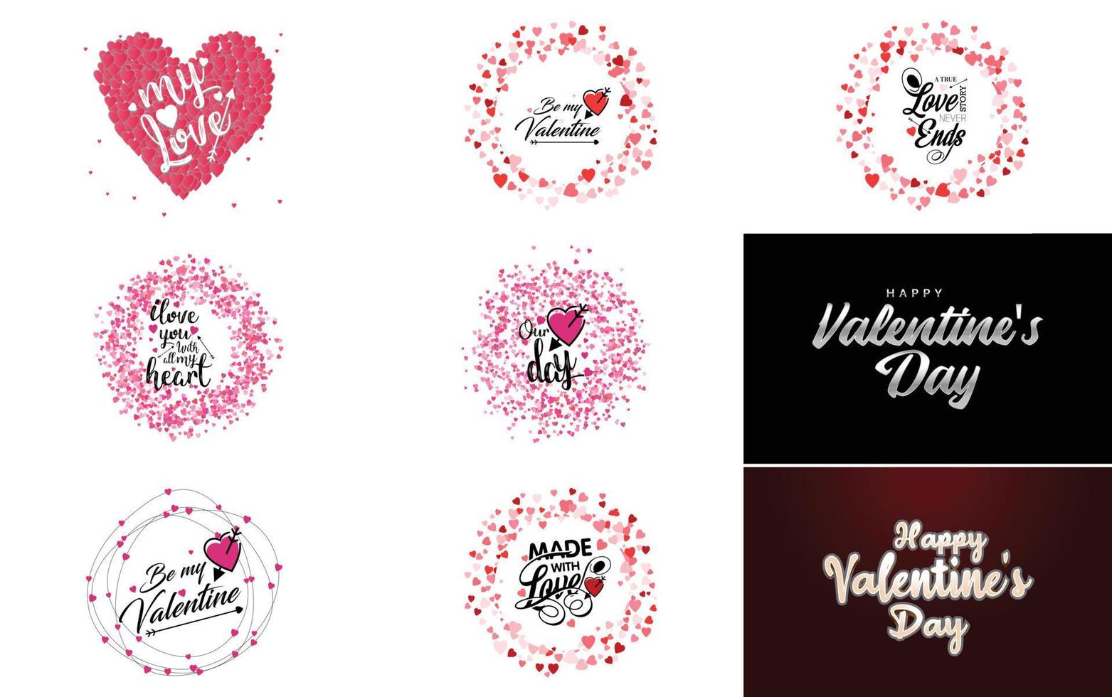 amor palabra letras dibujadas a mano y caligrafía con lindo corazón en rojo. blanco. y fondo rosa plantilla o fondo del día de san valentín adecuado para usar en el concepto de amor y día de san valentín vector