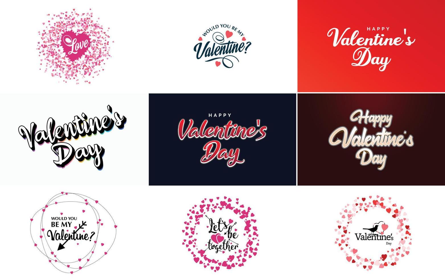 Happy Valentine's Day typography design with heart shapes and colorful backgrounds vector