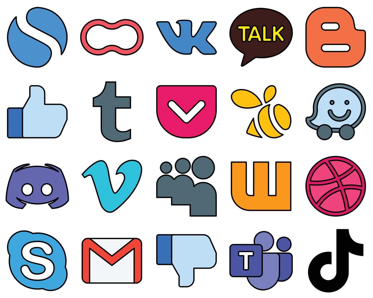 20 Premium Line Filled Social Media Icons such as message. like. discord and swarm Professional and elegant vector
