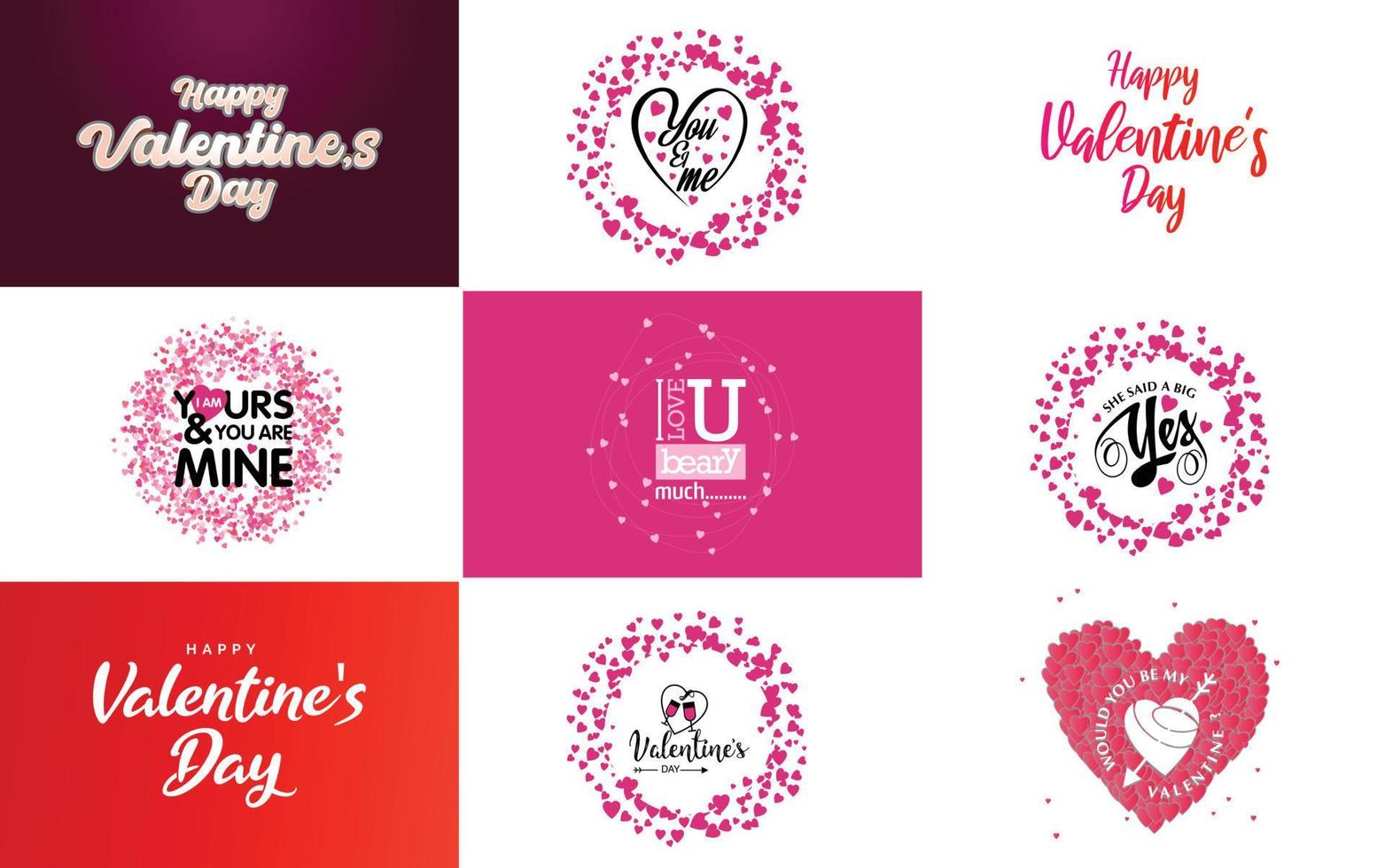 Valentine's word art design with heart shapes set vector