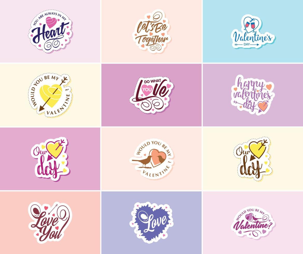 Love-Filled Valentine's Day Typography Stickers vector