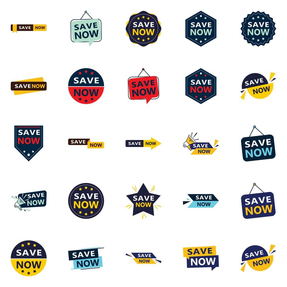 Save Now 25 Unique Typographic Designs to drive engagement and savings vector