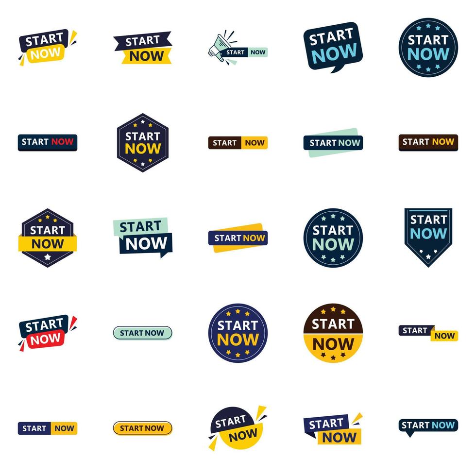 Start Now 25 Unique Typographic Designs to drive engagement and initiation vector