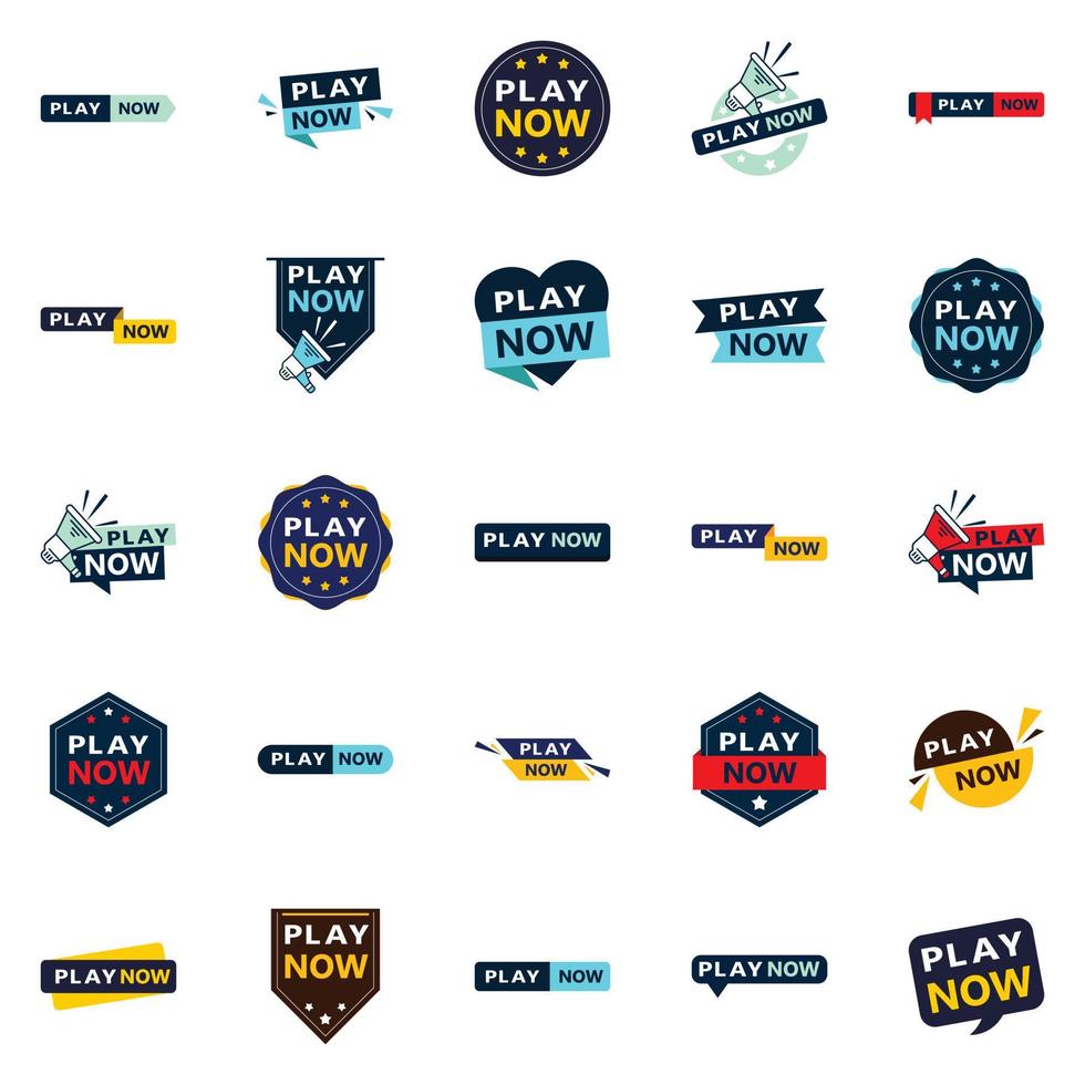 Attract More Customers with Our Pack of 25 Play Now Banners vector