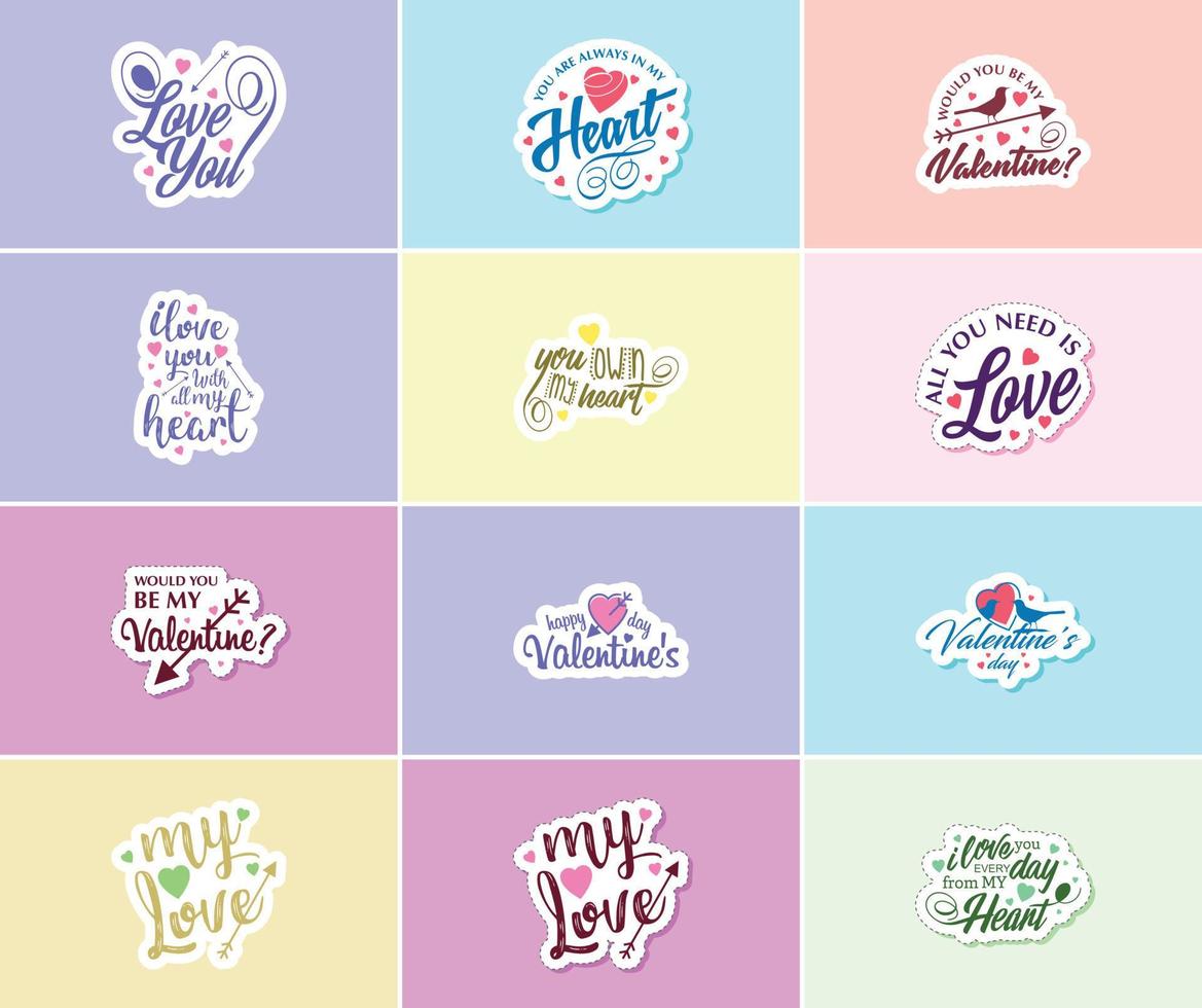 Express Your Love with Valentine's Day Typography and Graphic Design Stickers vector