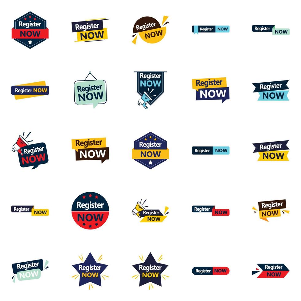 Register Now 25 Versatile Typographic Designs vector