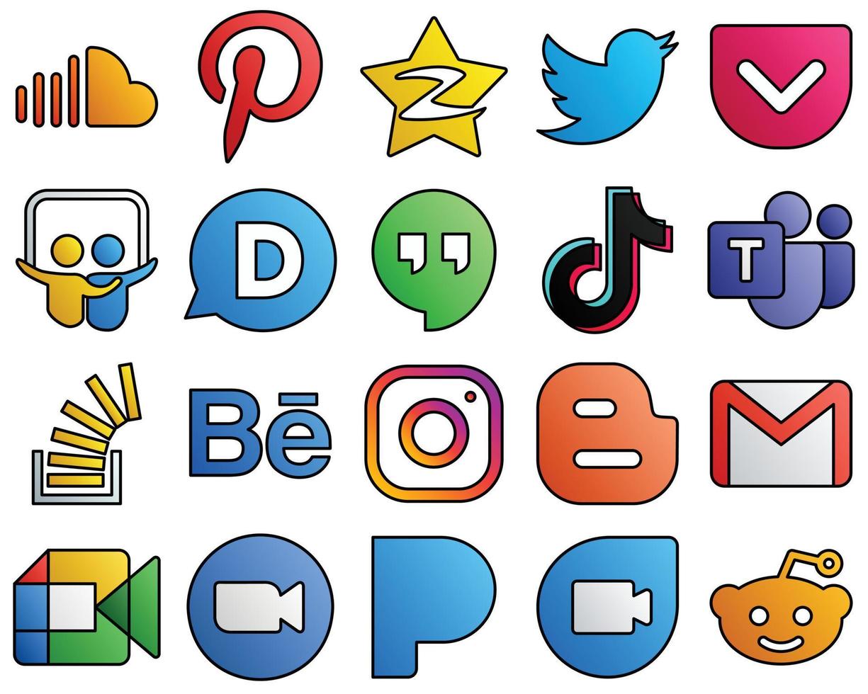 20 Innovative icons video. tweet. douyin and google hangouts Filled Line Style Social Media Icons vector