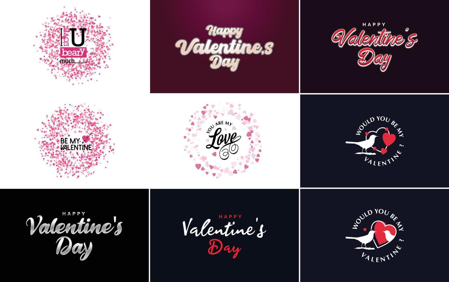 Hand-drawn lettering for Valentine's Day and pink hearts vector illustration. Suitable for use in design of cards. banners. logos. flyers. labels. icons. badges. and stickers