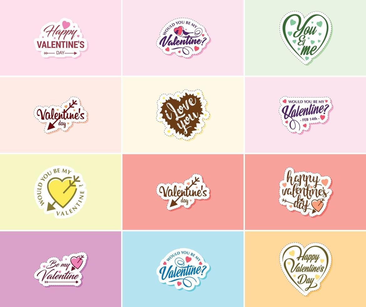 celebrando el amor en el día de san valentín con impresionantes pegatinas de diseño vector