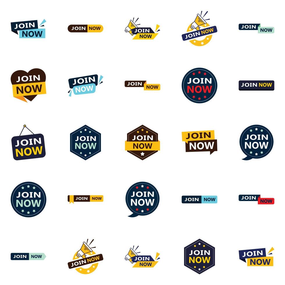 Join Now 25 Eye catching Typographic Banners for promoting membership vector
