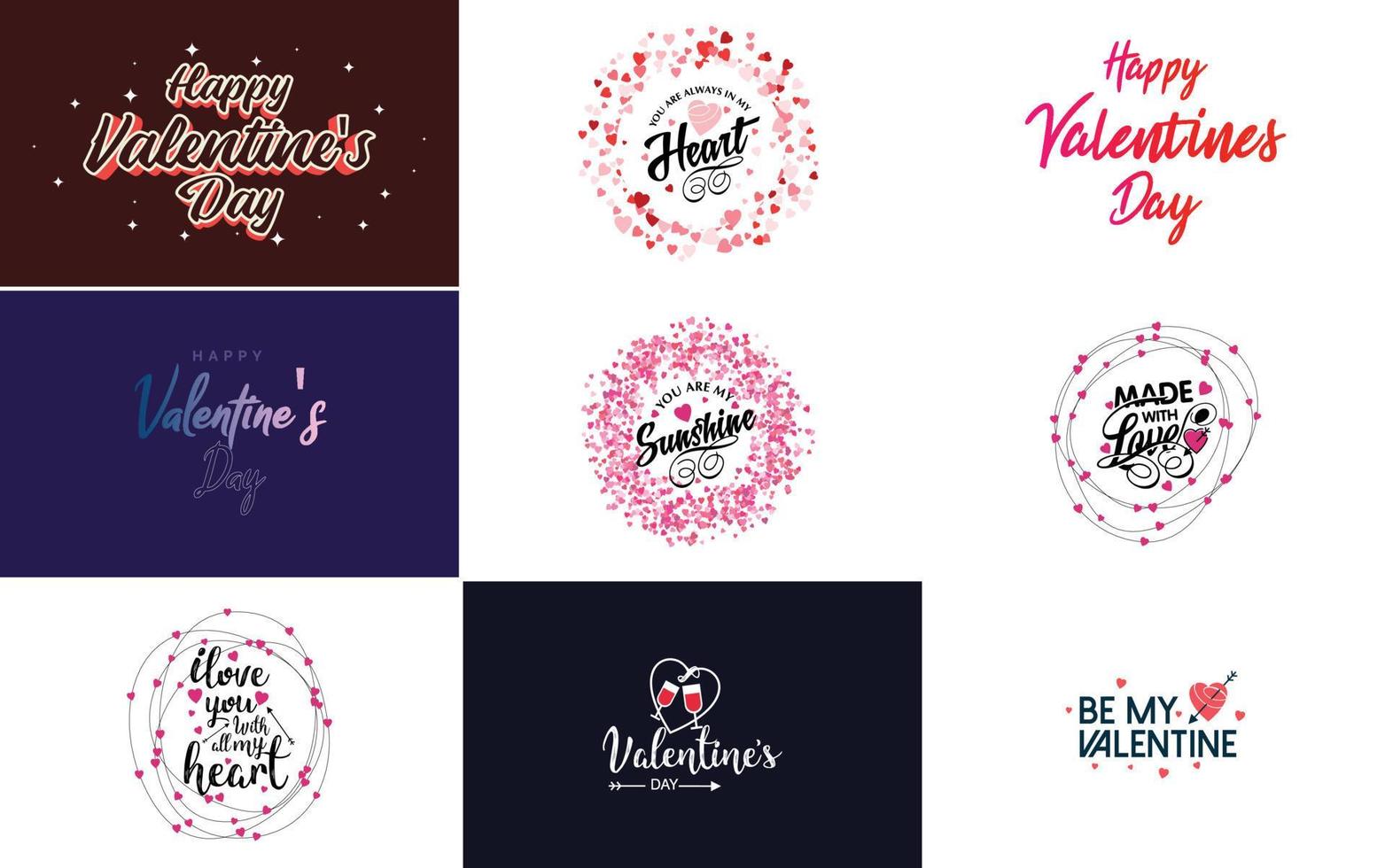 Happy Valentine's Day typography design with heart shapes and a gradient color scheme vector