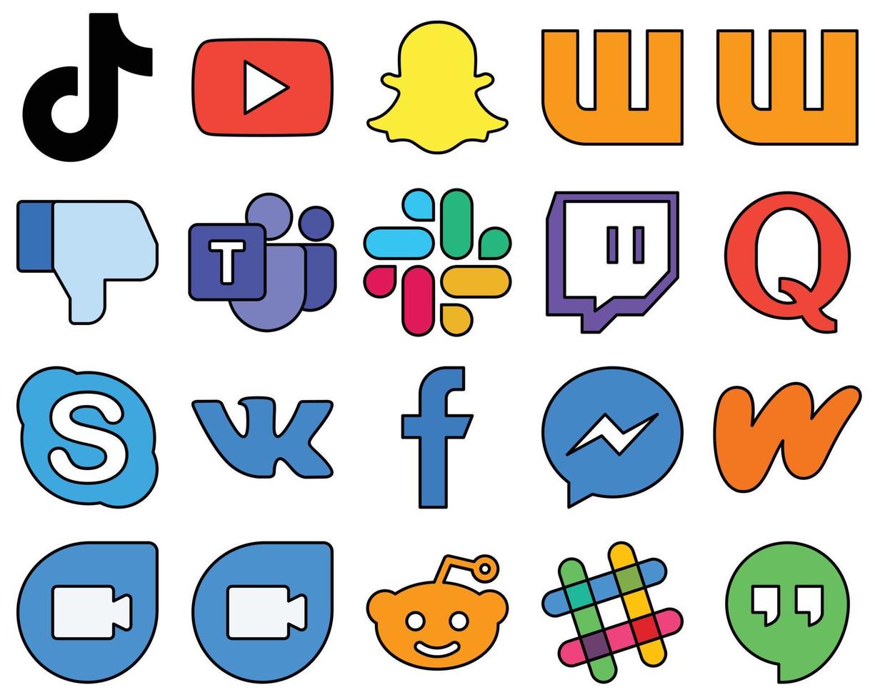 20 High-Definition Line Filled Social Media Icons such as skype. quora. wattpad and twitch High-resolution and stylish vector