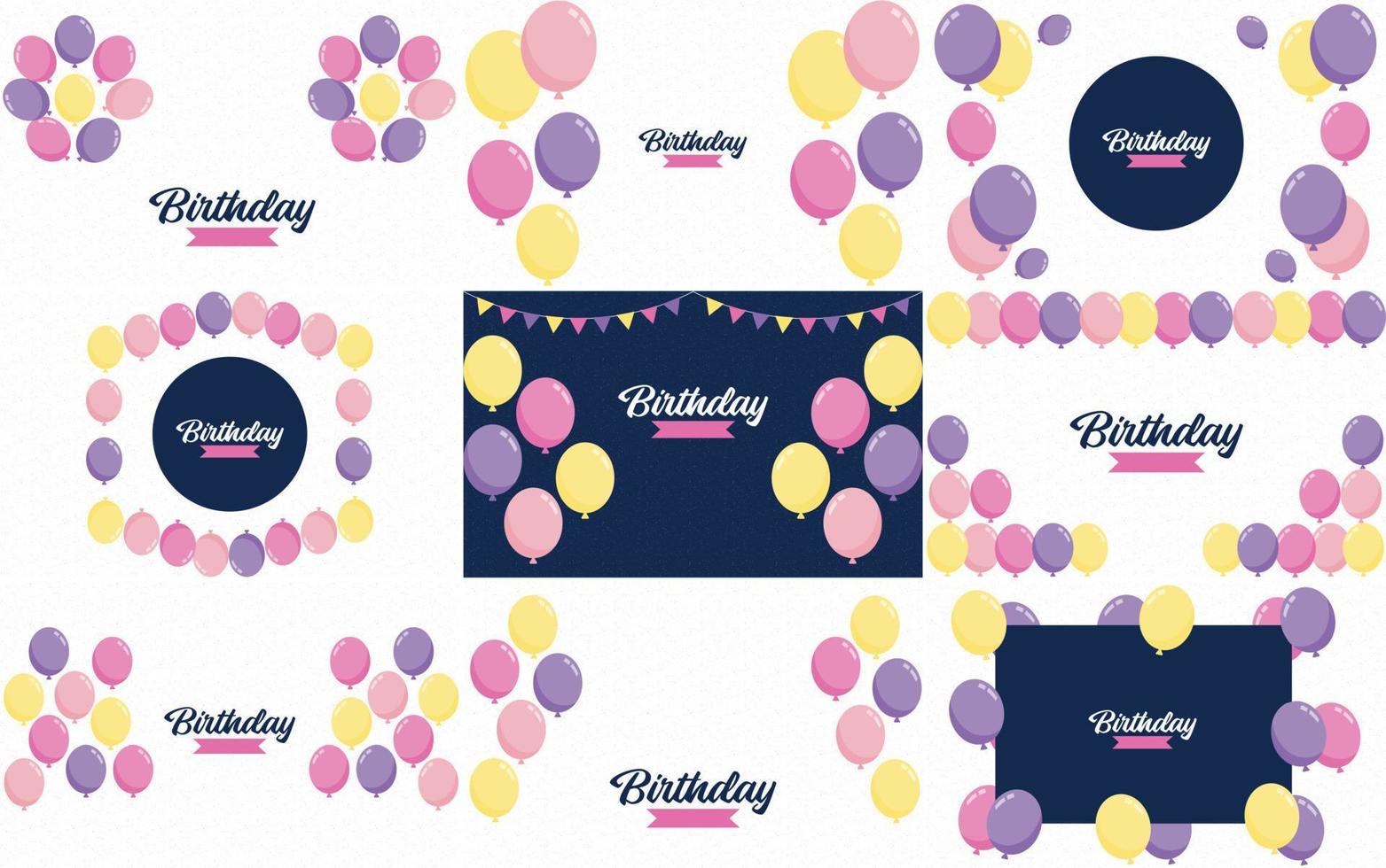 Birthday in a sleek font with a pastel color scheme and balloons vector