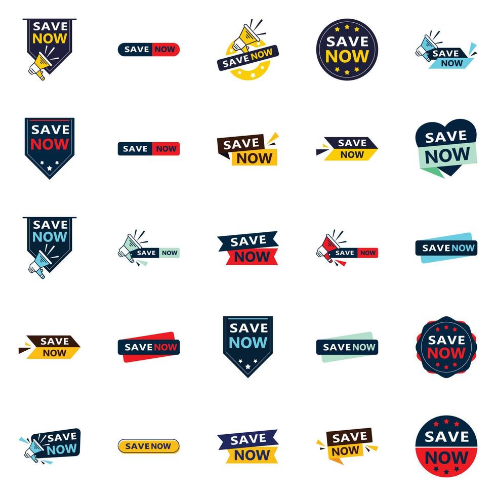 Save Now 25 Eye catching Typographic Banners for boosting savings vector