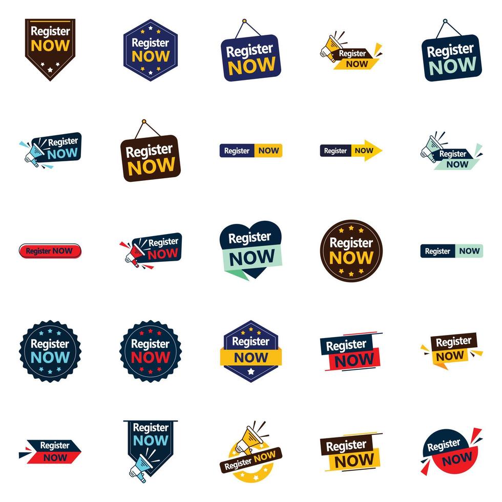 Register Now 25 Fresh Typographic Elements for a lively registration campaign vector