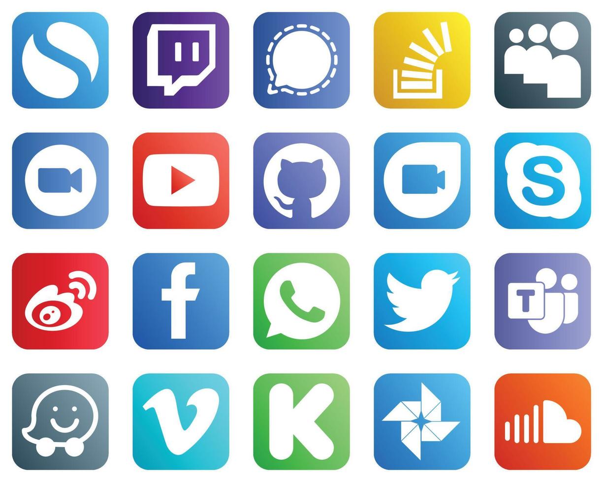 20 High Resolution Social Media Icons such as google duo. video. overflow. youtube and meeting icons. Modern and professional vector