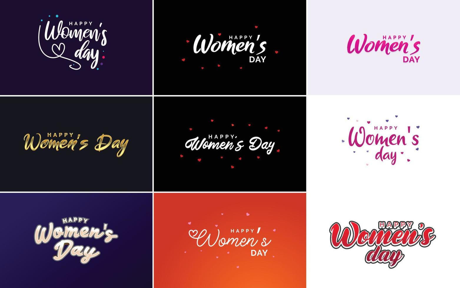 conjunto de tarjetas del día internacional de la mujer con un logotipo y un esquema de color degradado vector