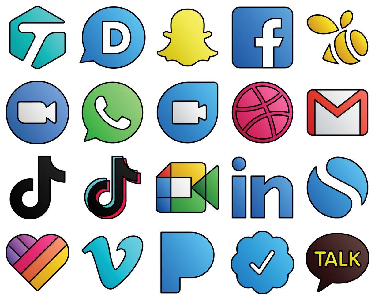 Filled Line Style Social Media Icon Collection tiktok. email. video. gmail and google duo 20 Customizable icons vector