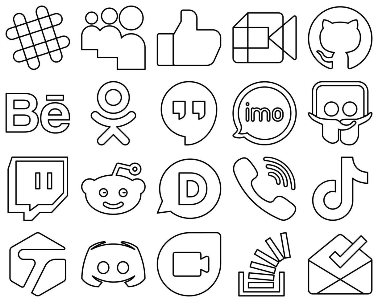 20 Unique and customizable Black Outline Social Media Icons such as reddit. slideshare. behance and audio icons. Fully editable and versatile vector