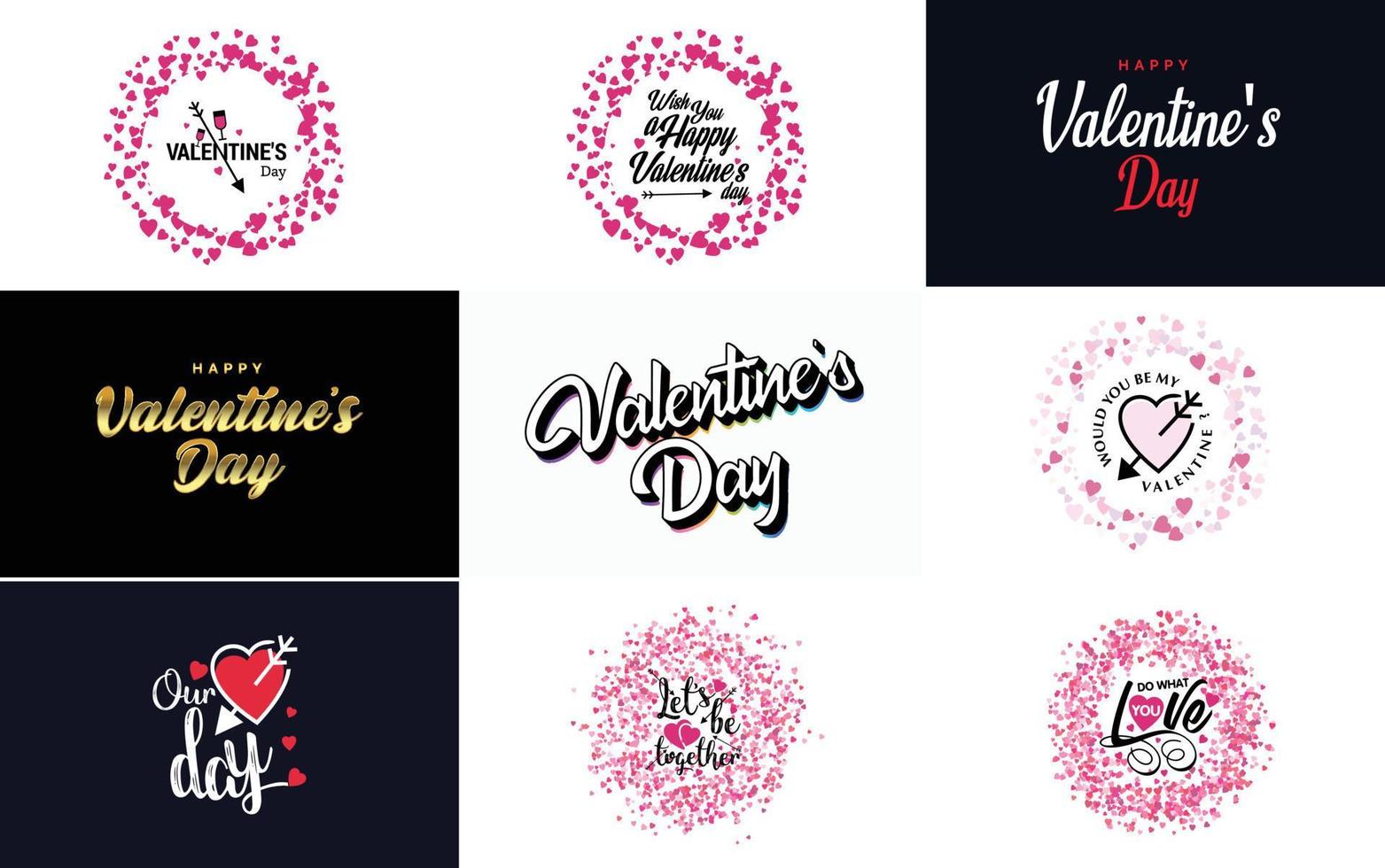 Happy Valentine's Day hand lettering calligraphy text with hearts vector