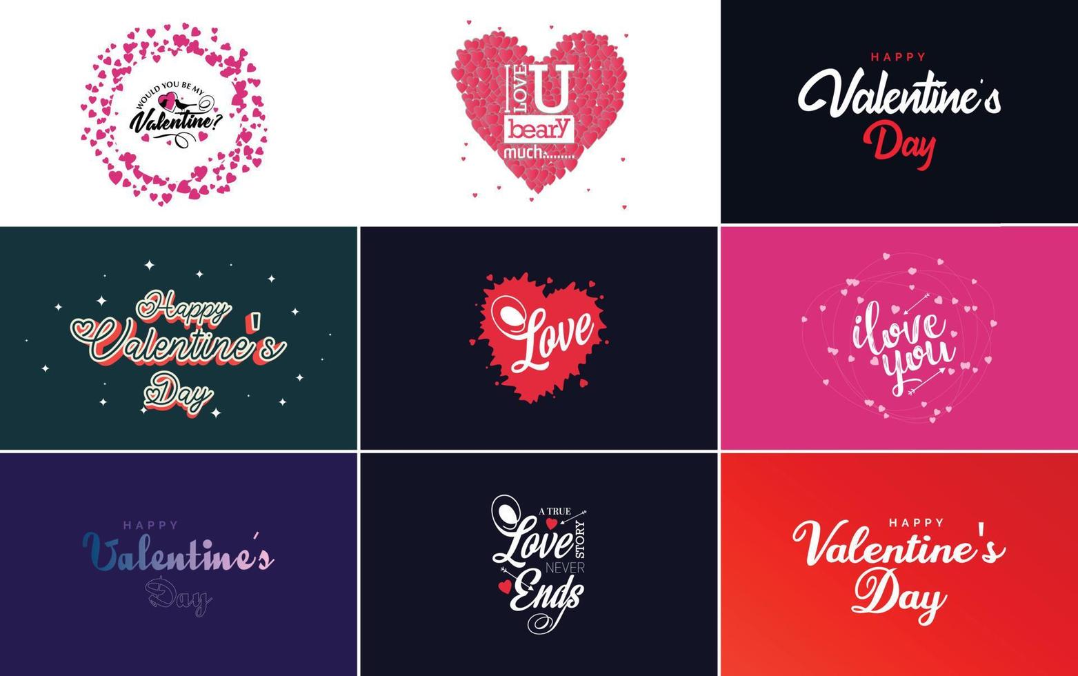 Happy Valentine's Day typography designs with hearts vector