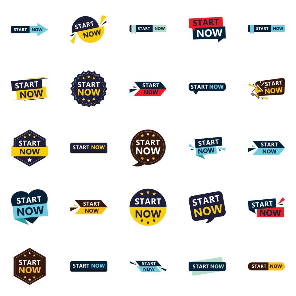 Start Now 25 Fresh Typographic Elements for a modern call to action campaign vector