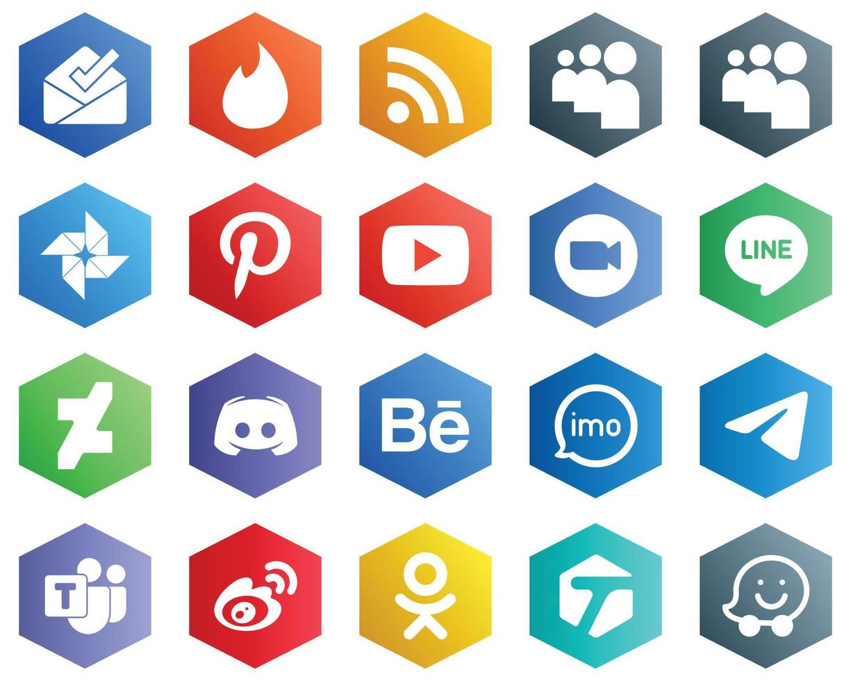 Hexagon Flat Color White Icon Pack such as text. discord. video and deviantart icons. 25 Customizable Icons vector