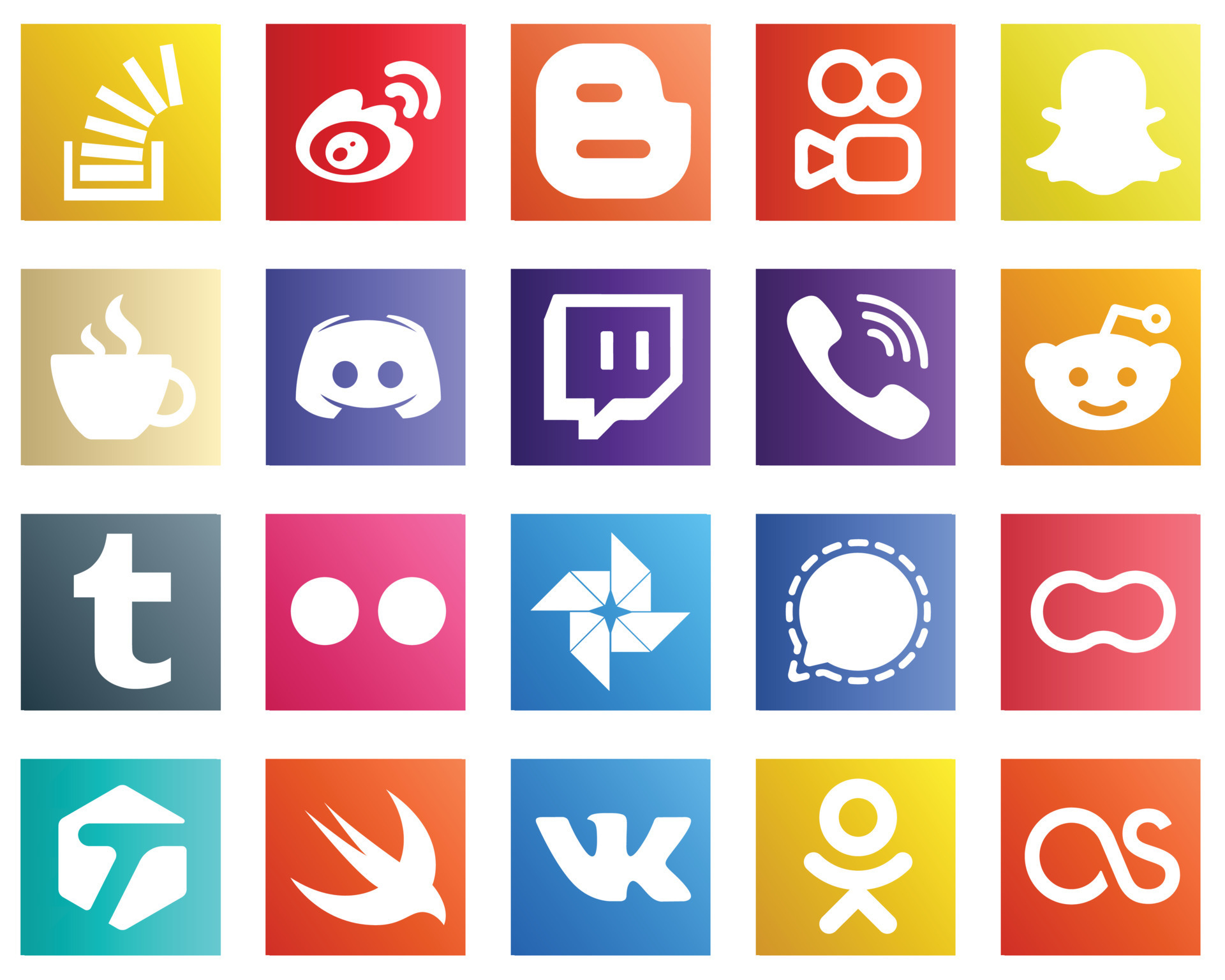 20 Stylish Social Media Icons such as text. discord. blogger and caffeine  icons. Clean and professional 18713900 Vector Art at Vecteezy