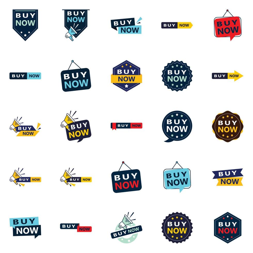 Buy Now 25 Unique Typographic Designs for a personalized buying message vector