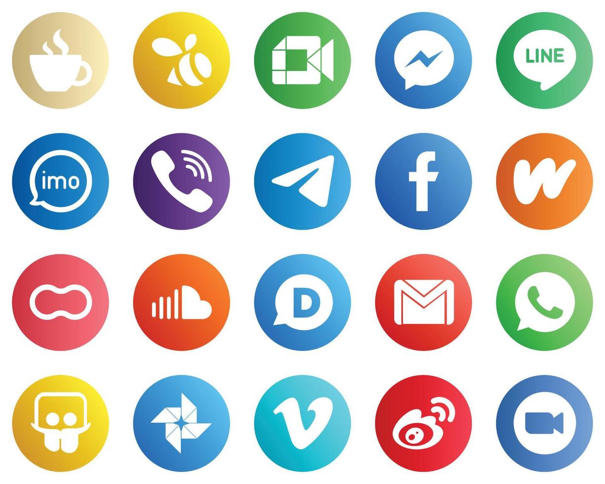 20 íconos de redes sociales para tus diseños como viber. iconos de facebook y audio. versátil y de alta calidad vector