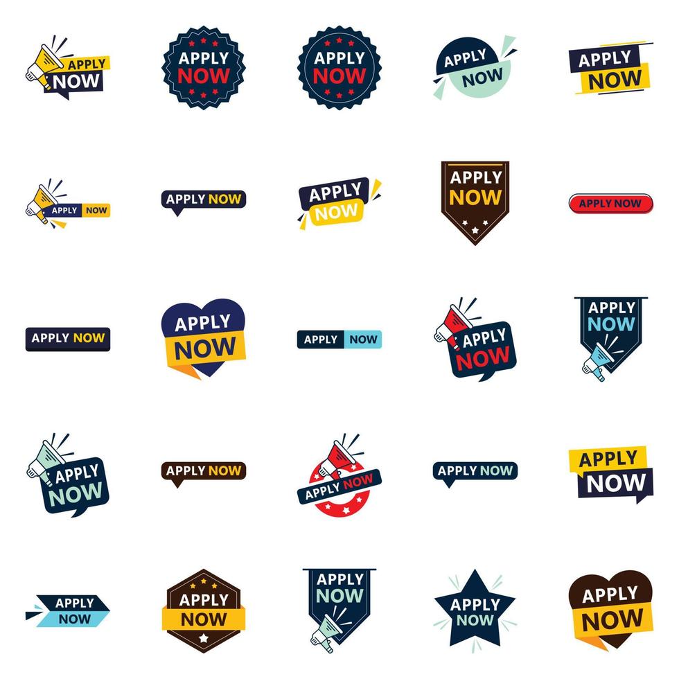 Get Your Customers Excited to Apply with Our Pack of 25 Apply Now Banners vector