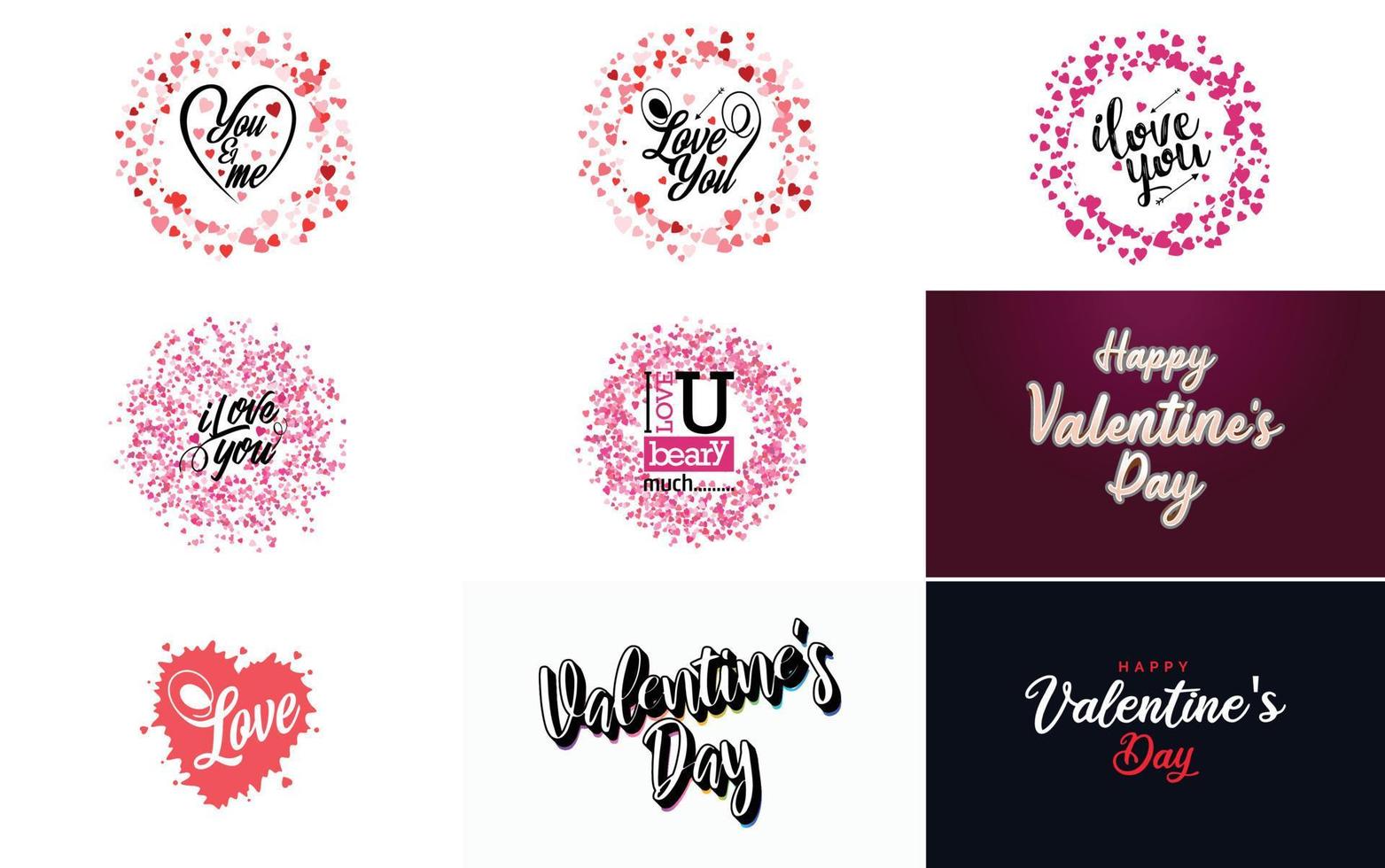 Love and Valentine's word art design with heart shapes and gradient background vector
