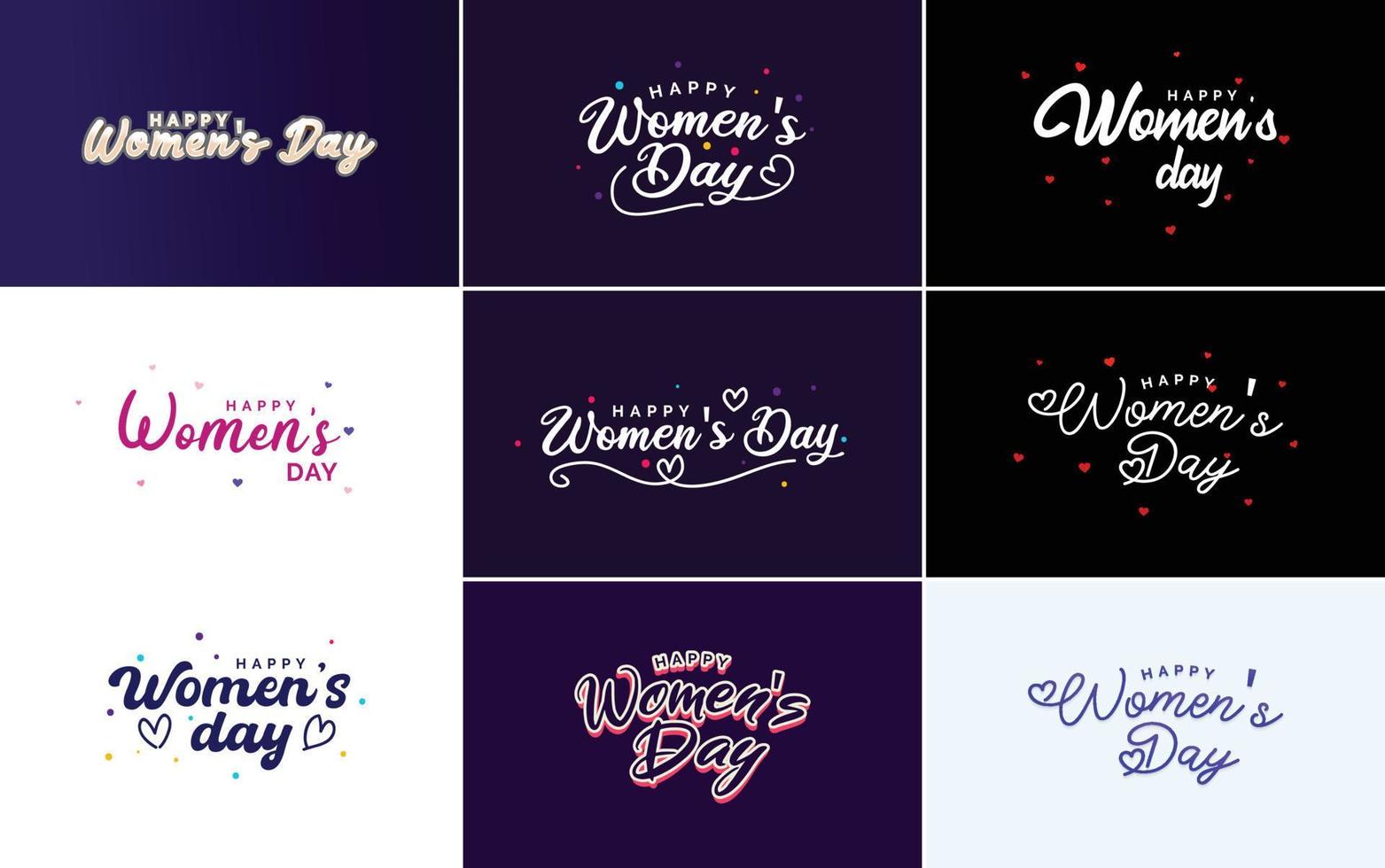 conjunto de tarjetas del día internacional de la mujer con un logotipo y un esquema de color degradado vector