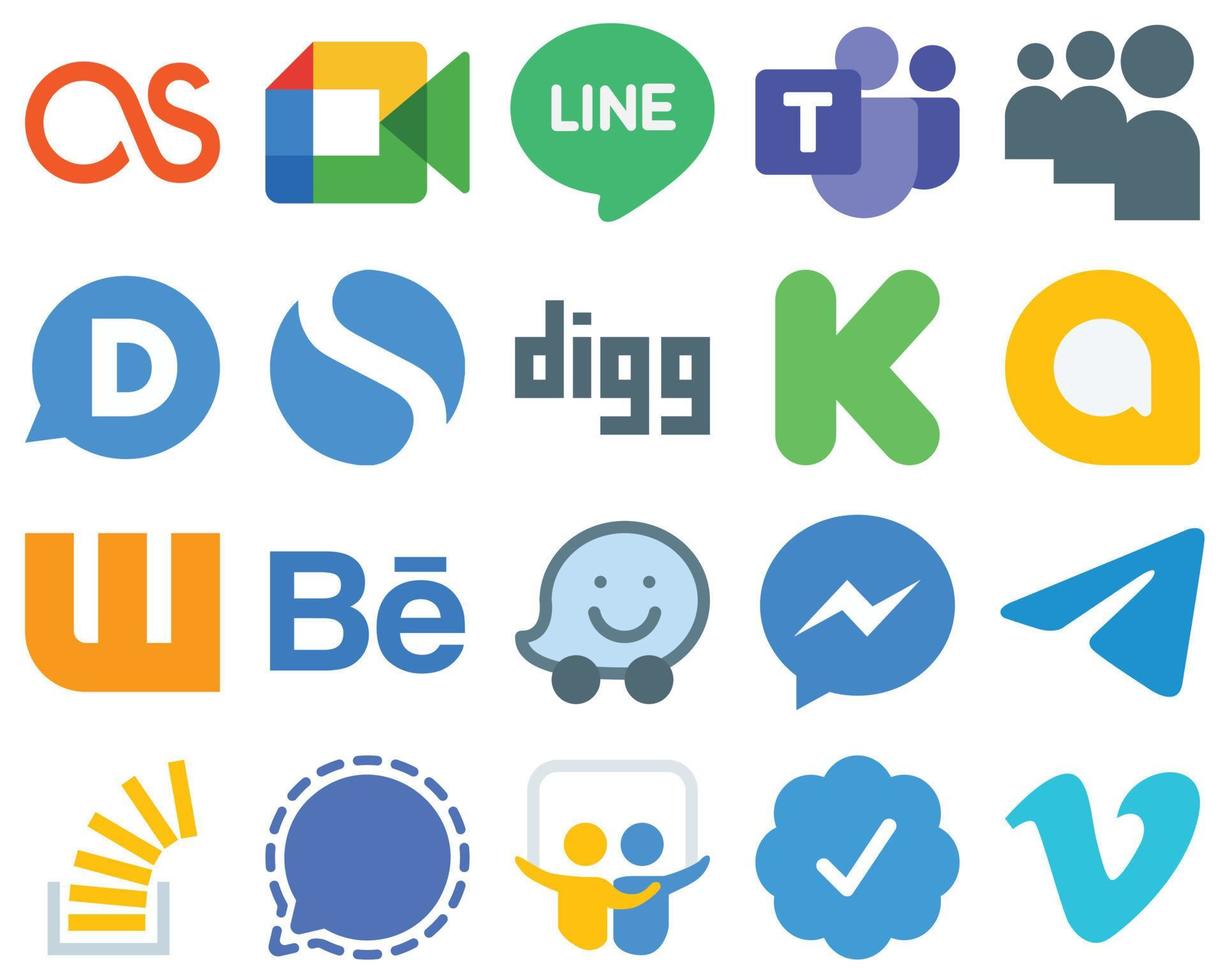 20 Flat Graphic Design Flat Social Media Icons messenger. behance. disqus. wattpad and funding icons. High Quality Gradient Icon Set vector