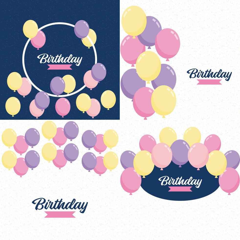 Happy Birthday written in a decorative font with a background of balloons vector