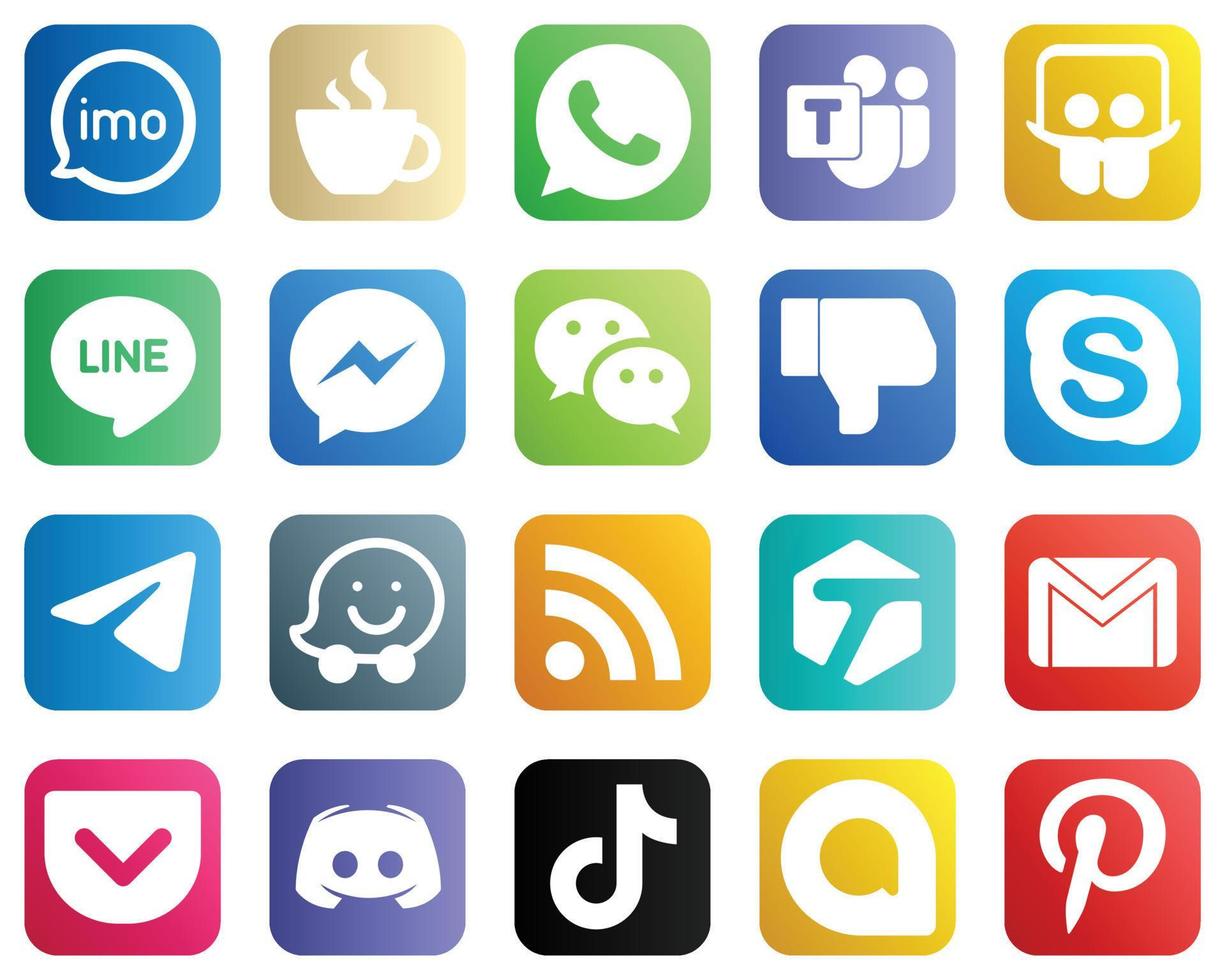 20 íconos versátiles de las redes sociales como la aversión. wechat equipo de Microsoft iconos de fb y messenger. totalmente editable y versátil vector