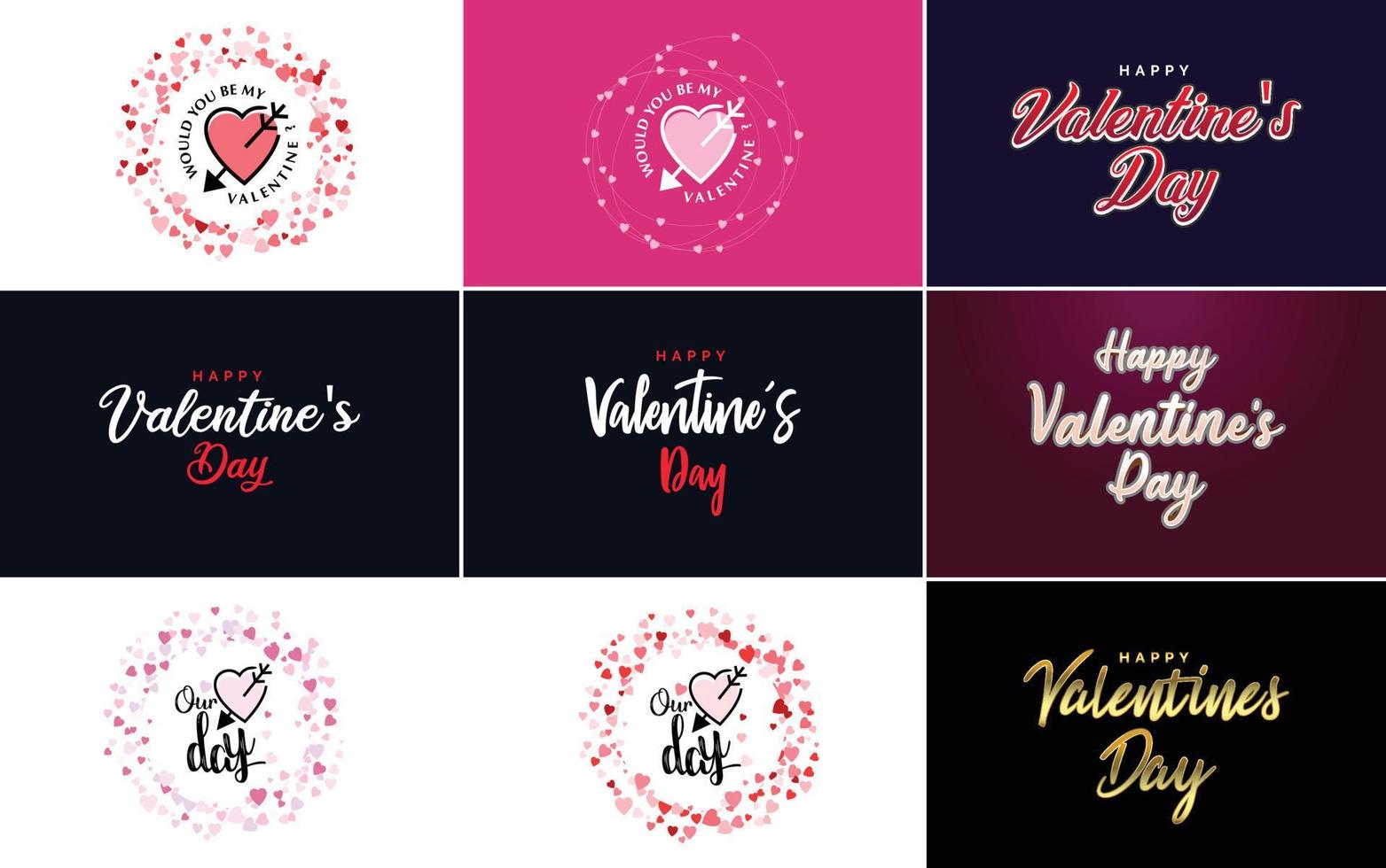 día de san valentín con letras negras dibujadas a mano y corazones rosas en la ilustración vectorial de fondo blanco adecuada para usar en el diseño de tarjetas. pancartas logotipos volantes etiquetas. iconos insignias y pegatinas vector