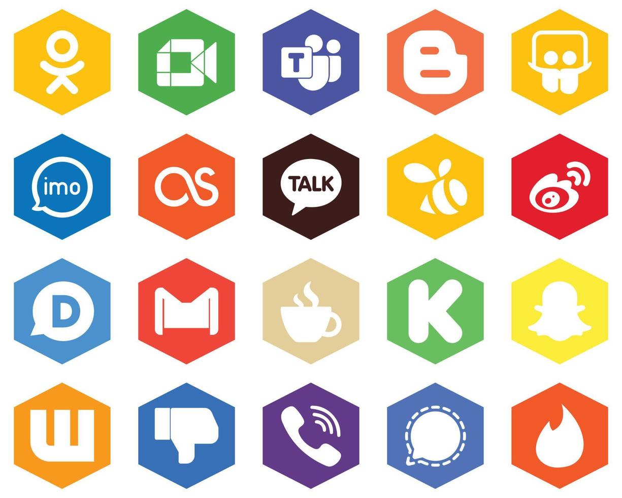 Hexagon Flat Color White Icon Pack sina. swarm. slideshare and kakao talk 20 Professional Icons vector