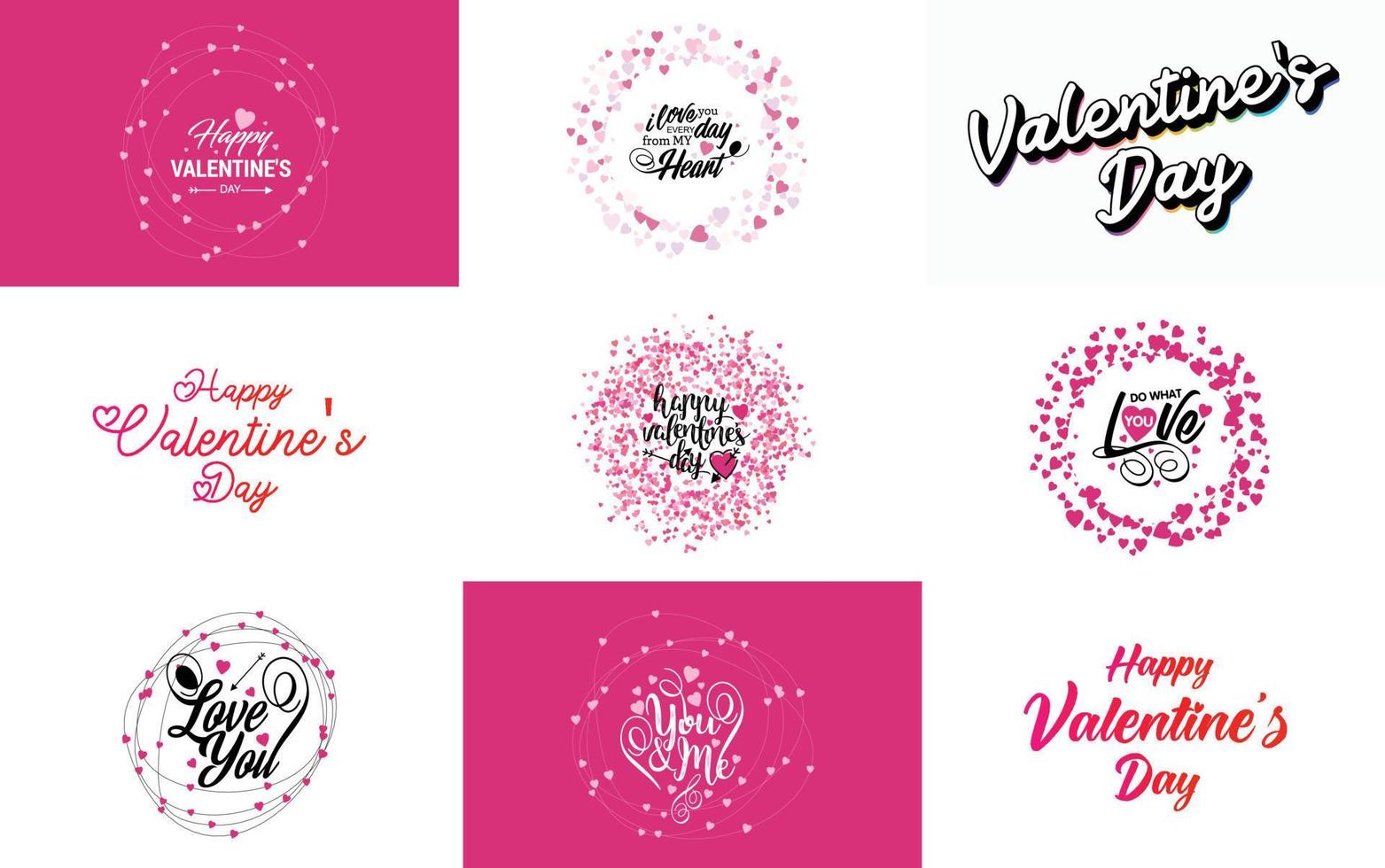Valentine's card set with hearts and calligraphy lettering vector