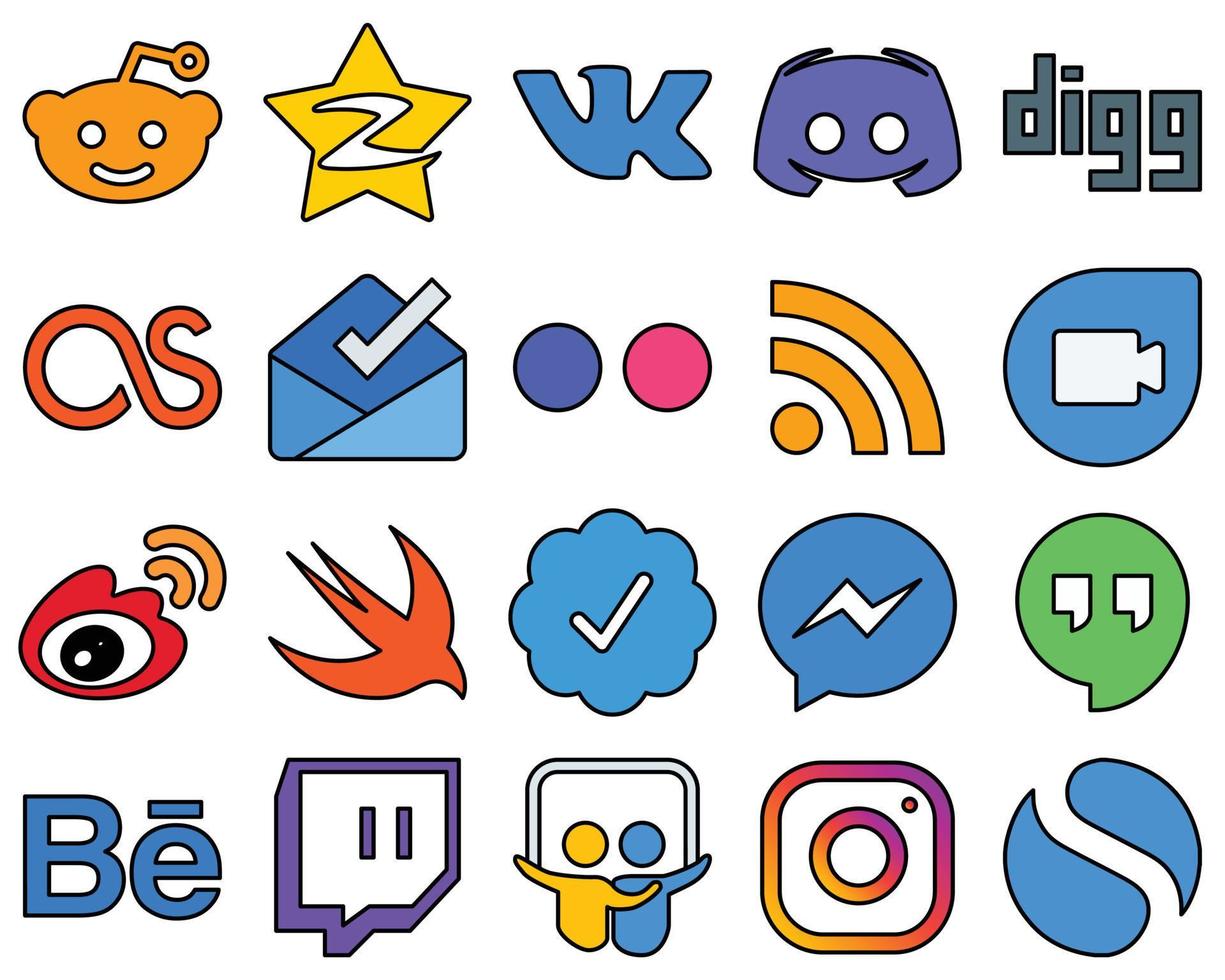 20 Premium Line Filled Social Media Icons such as weibo. feed. rss and flickr Fully customizable and premium vector