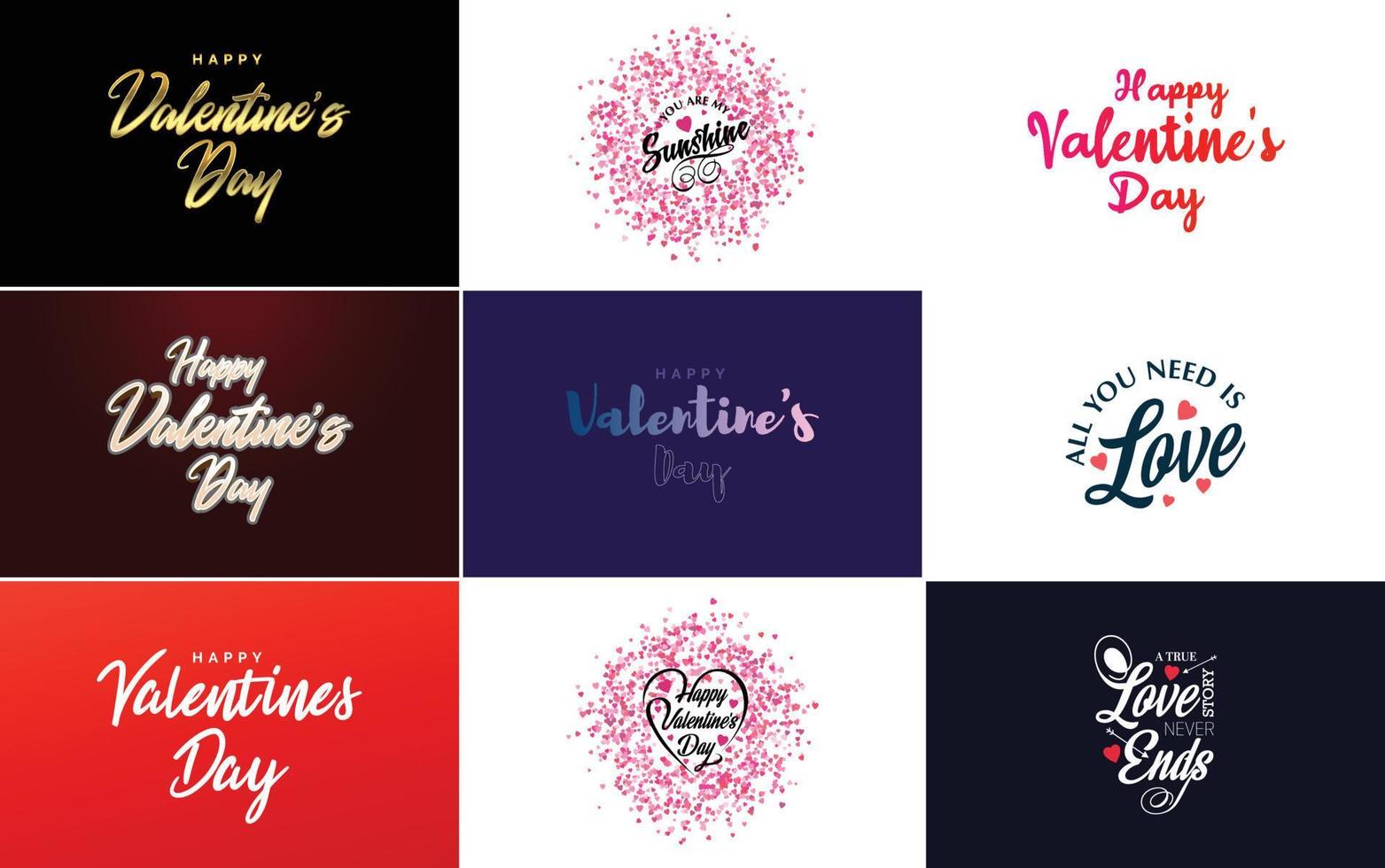 Happy Valentine's Day typography design set with hearts vector