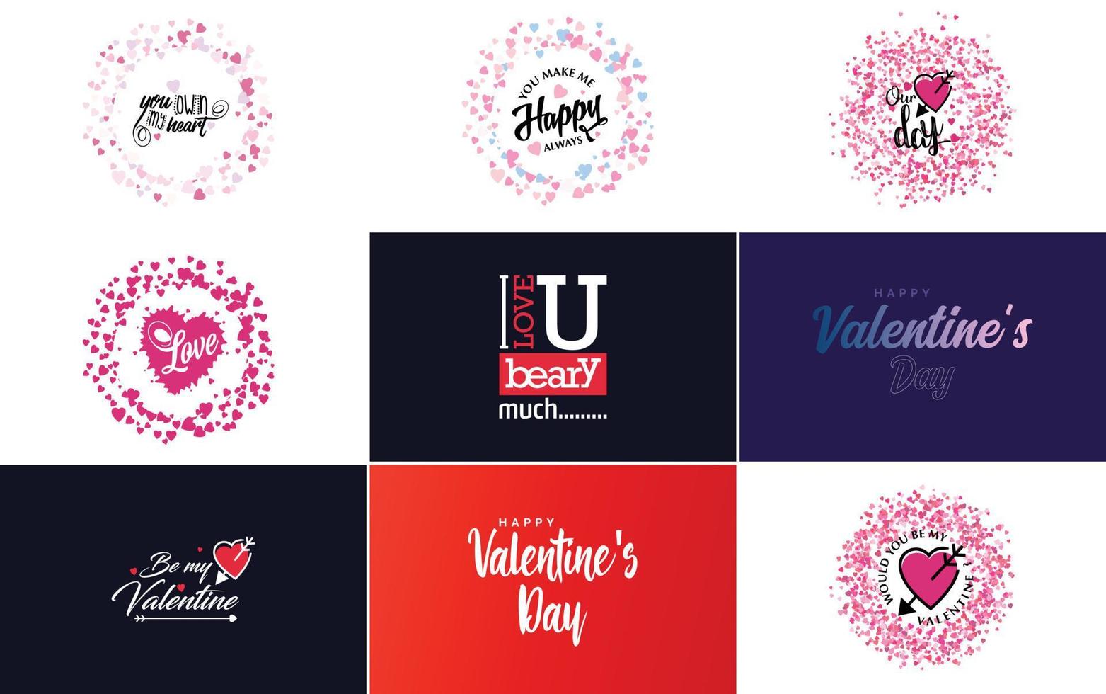 Hand-drawn lettering Valentine's Day and pink hearts vector illustration suitable for use in design of cards, banners, logos, flyers, labels, icons, badges and stickers