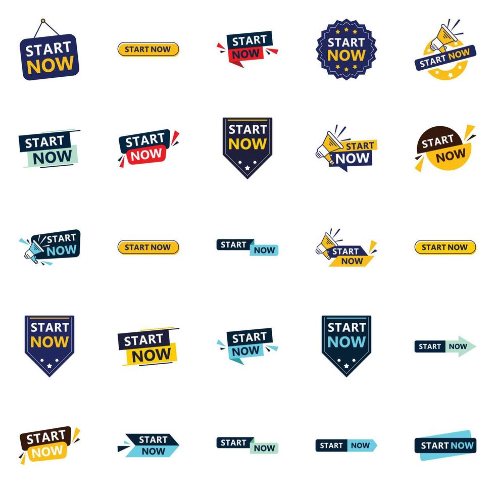 Start Now 25 Fresh Typographic Elements for a lively call to action campaign vector