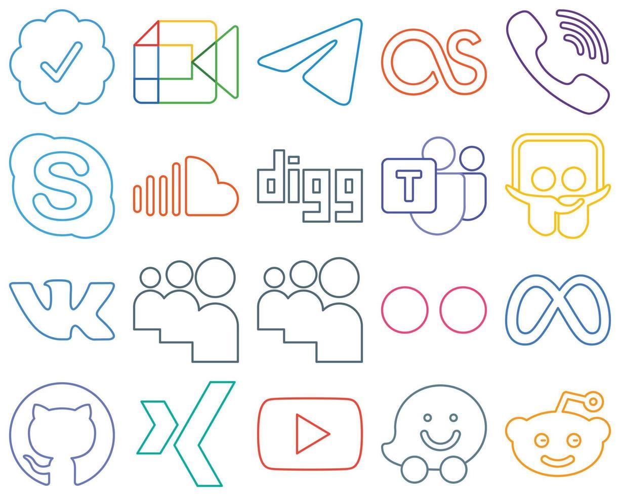 20 Innovative Colourful Outline Social Media Icons such as microsoft team. music. viber. sound and chat Minimalist and customizable vector