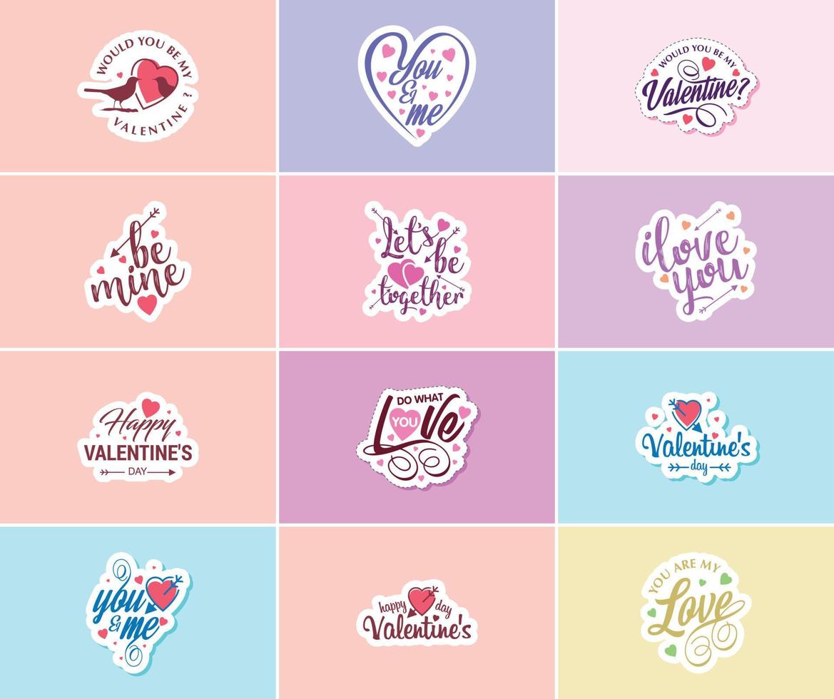 expresa tu amor con la tipografía del día de san valentín y pegatinas de diseño gráfico vector