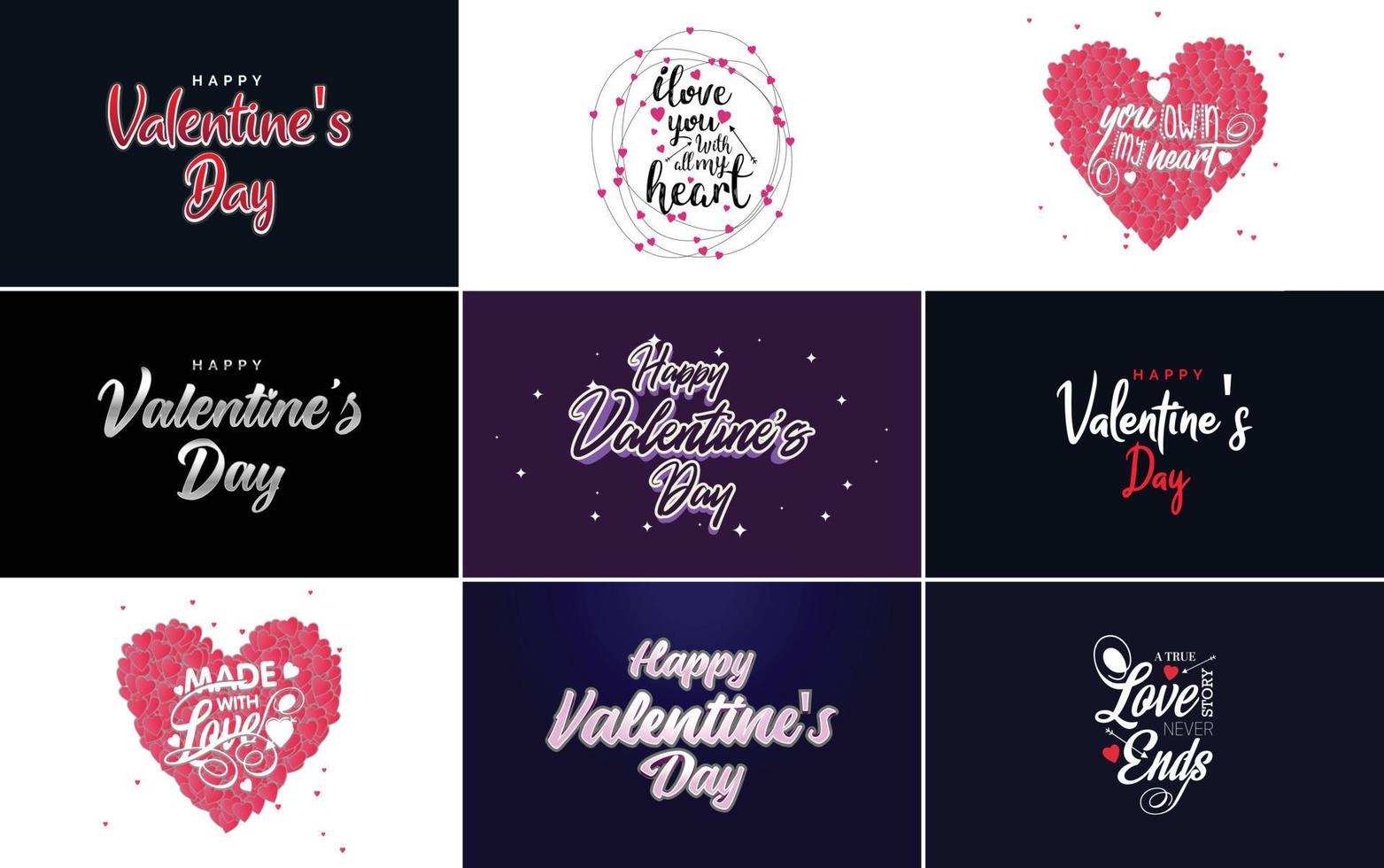 Happy Valentine's Day and Love calligraphy greeting card templates with a heart theme vector