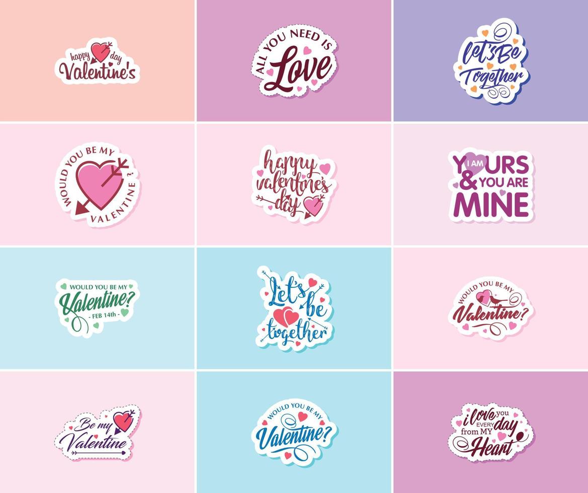 Valentine's Day Typography and Graphics Stickers vector