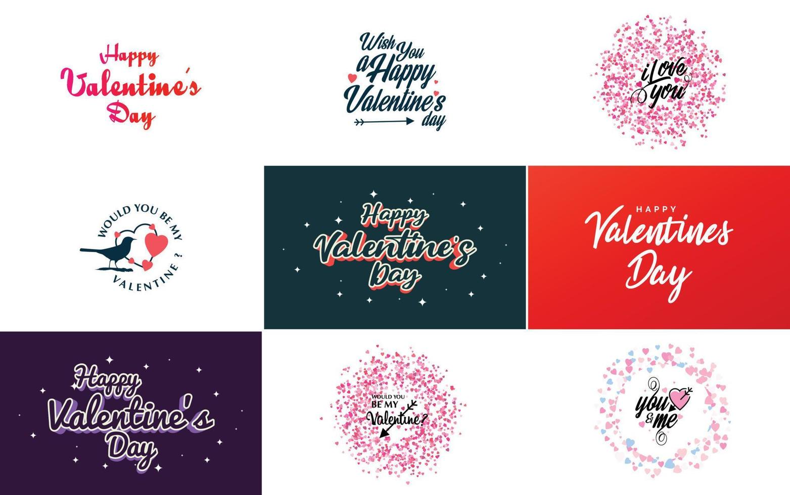 Vector illustration of set of cards with hearts and wreaths with Valentine's Day text