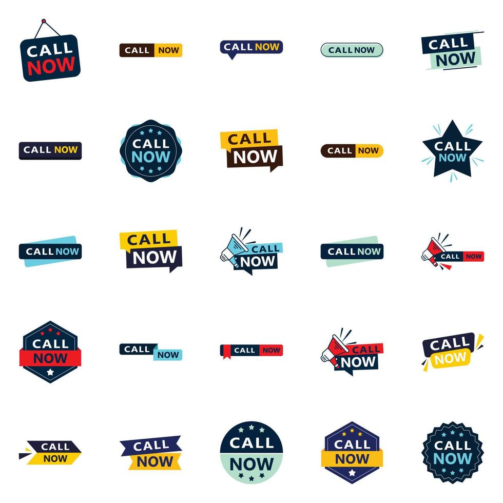 25 Professional Typographic Elements for a polished call to action message Call Now vector